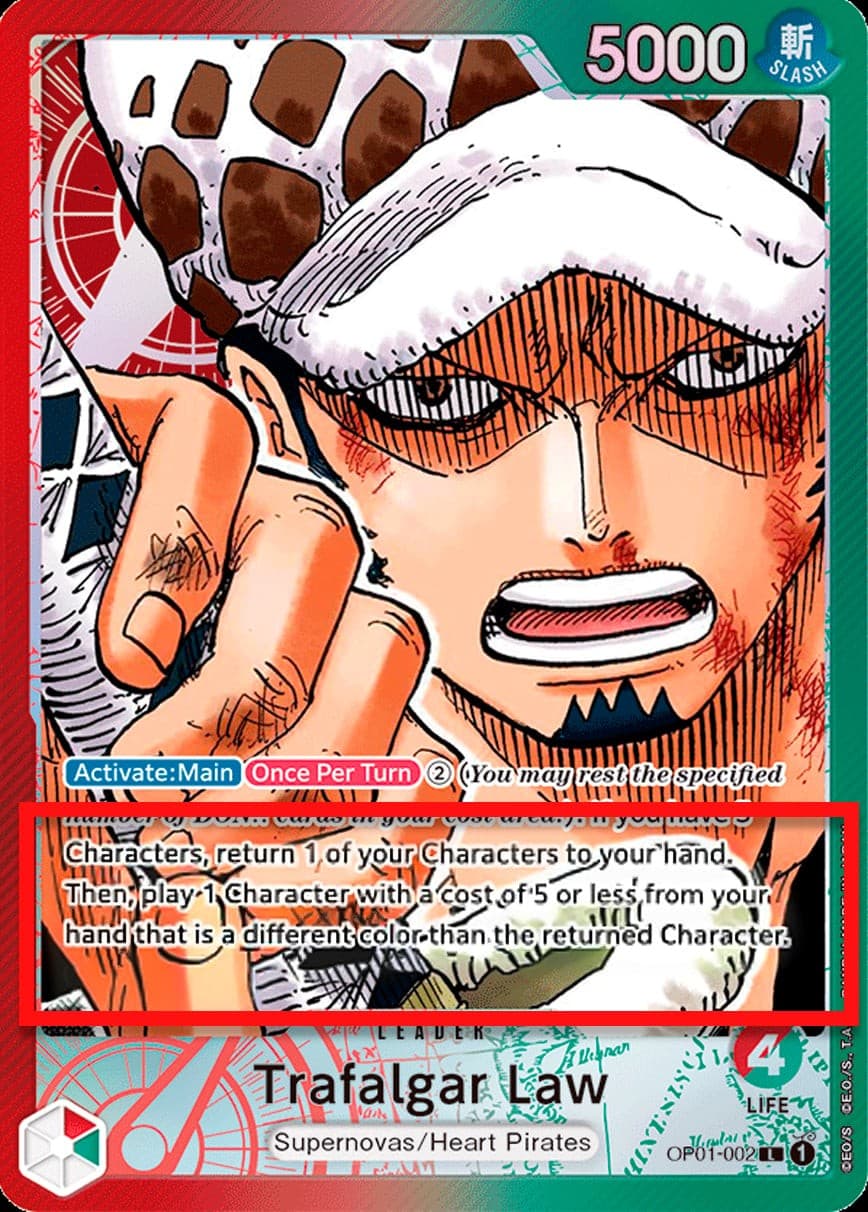 Trafalgar Law (Alternate Art | Alpha Pre-Errata Card | "to your hand. Then, play 1")