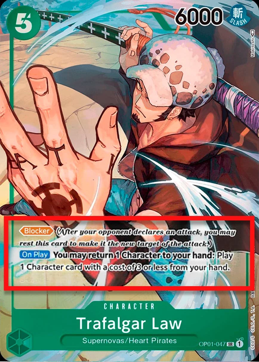 Trafalgar Law (Alternate Art | Alpha Pre-Errata Card | "1 Character to your hand: Play 1 Character card")