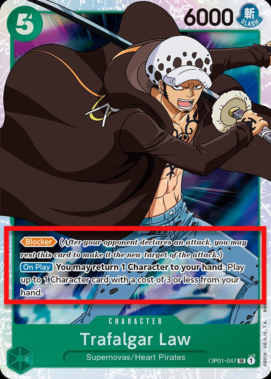 Trafalgar Law (Beta Pre-Errata Card | "1 Character to your hand: Play up to 1 Character card")