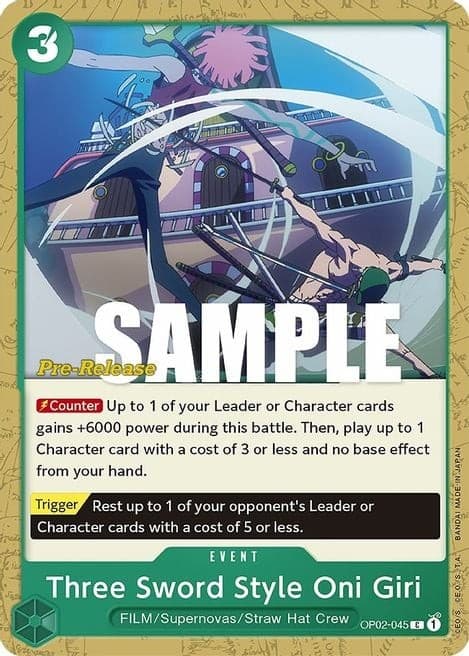 Three Sword Style Oni Giri (Super Pre-Release Stamp)