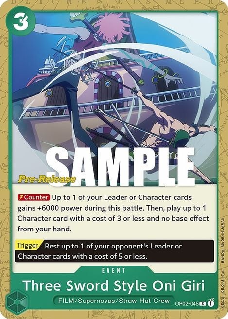 Three Sword Style Oni Giri (Super Pre-Release Stamp)